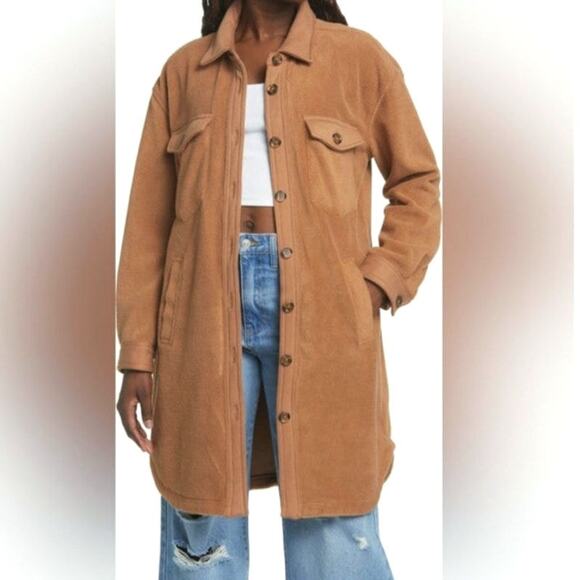 BlankNYC Fleece Shacket Camel Tan Button Down Long Jacket Size S Oversized - Picture 15 of 16
